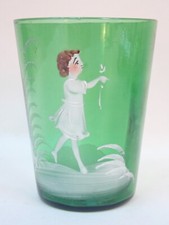 Ancien verre émaillé Marie  Mary Grégory décor d'enfant tenant une fleur