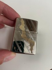 SILVER PLATE ZIPPO LIGHTER 24K GOLD INLAY DIAGONAL PATTERN 1993 DOUBLE SIDED