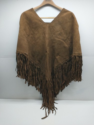 Vintage leather poncho fringe - poncho,