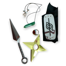 Set Accessoires Cosplay Naruto Shippuden: Bande-écharpe, Kunai , Shuriken, Bague