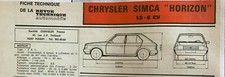 z)Fiche Technique Automobile R.T.A (RTA); Chrysler Simca "Horizon" LS - 6 CV