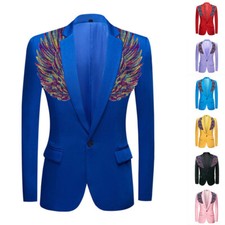 Hommes Costume Blazer Sequin Aile Brodé Robe Veste Manteau Showman Costume Danse