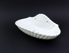 Large Antique French White Ceramic Scalloped Oval Wall Mounted Soap Bar Holder