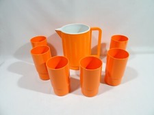 SERVICE ORANGEADE DESIGN JEAN PIERRE VITRAC VINTAGE VERRE POT PLASTIQUE ORANGE