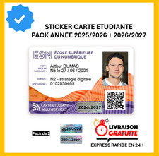 Autocollant carte étudiant étudiante année pack 2025 2026 2027 sticker vignette
