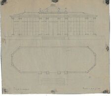 DESSIN ANCIEN XIXème - ARCHITECTURE PROJET D'ORANGERIE DESSIN A LA PLUME