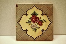 Ancien Carreau Japon Majolique Art Nouveau Porcelaine Floral Rose Architecture "