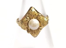 BAGUE ART FLORAL EN OR 18K SERTIE PERLE DE CULTURE 2,52 g T52