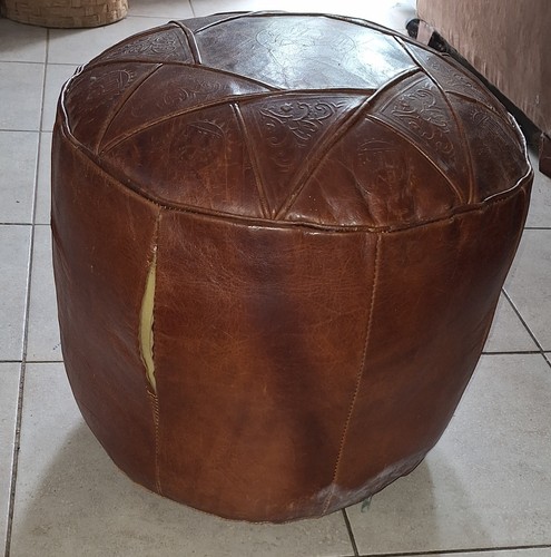 Pouf rond cuir - , marron