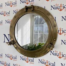 Grand miroir hublot 20", finition laiton ancien, décoration murale nautique, ...