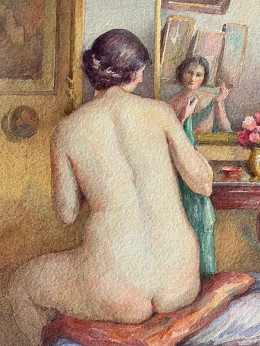 Grande aquarelle peinture - , nu