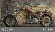 Moto 3D Métal Art Mural Stereograph Huile Peinture Prêt à Suspendre 140cmx68.6cm