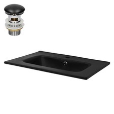 Lavabo céramique noir avec garniture de vidage lave-mains moderne 610x460x165 mm