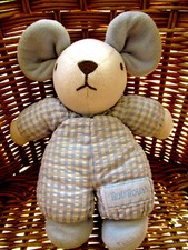 doudou souris bleu blanc marque nounours hochet 24cm très bon etat vintage