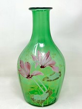 Carafe Verre Émaille Art Nouveau Vers 1900 Fleurs Antique Glass