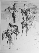 René BOUET-WILLAUMEZ (1900-1979)  GRANDE GRAVURE SIGNEE COURSE HIPPIQUE CHEVAUX