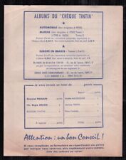 FLYER CHEQUE TINTIN LISTE DES CADEAUX + ENVELOPPE . ANNEES 60' . ( AC99 )