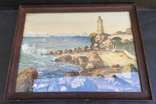 Ploumanach Côtes D'Armor Tableau gouache signée Raymond Blossier  35,5 x 27,5