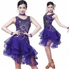 Femme Latin Robe Danse Salsa Cha Tango Bal Moderne Rumba Paillettes Swing