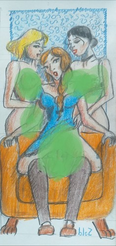 Dessin érotique aux crayons