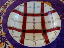 Plat Rond Creux Faience Sarreguemines DV Modèl Cambo Art Déco Rouge et Vert 28cm