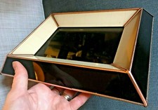 Rare CADRE PORTE PHOTO 50/60 VERRE brun/noir/crème à parcloses cuivre, dos vélin