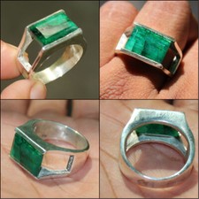 Bague pour homme chevalière en argent massif 925 pierre précieuse émeraude na...