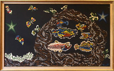 Jean LURCAT Grande tapisserie vintage montée sur chassis bois    Signée