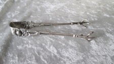Ancienne pince à sucre en argent massif Allemagne solid silver griffe et rose
