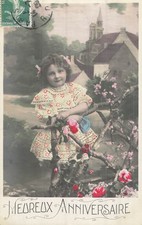 CP ANNIVERSAIRE PETITE FILLE BARRIERE BOIS VILLAGE - 18628