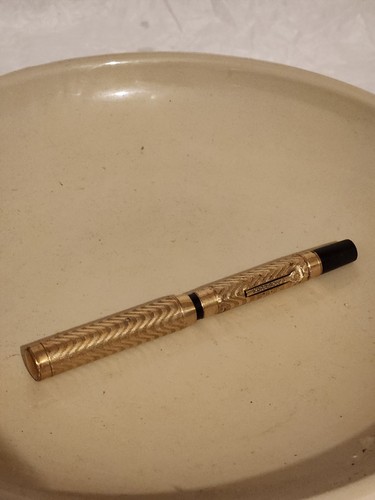 Stylo vintage plaqué motif - vintage, or
