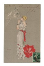 Femme  et cheval par BIANCHI . CPA 2197.