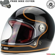 FULL FACE VINTAGE MOTORCYCLE RETRO HELMET FIBERGLASS BLACK COPPER VIPER F656 ECE