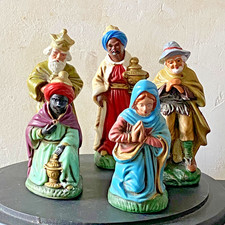 Lot de 5 Santons Crèche Noël en Plastique Creux - Vintage - Made in Germany