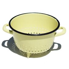 Ancienne passoire / égouttoir en tôle émaillée coloris jaune pastel