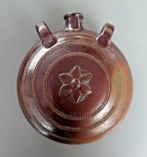  petite gourde en terre cuite vernissée à 2 passants à décor de fleur 19ème