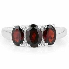 Bague En Grenat Naturel 3 Pierres En Argent 925 Bague De Promesse En Grenat 2 Ct