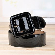 Femme Verni Brillant Cuir Ceinture Effet Mouillé Ceinture 47mm Carré Boucle Punk