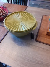 tupperware gros saladier couvercle soleil vert olive vintage
