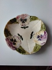 *BELLE ANCIENNE ASSIETTE BARBOTINE PENSEES COLLECTION  Choisy Le Roi 