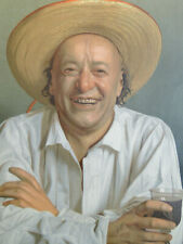 Chromolithographie Portrait Homme Chapeau de paille & Verre de vin 1900