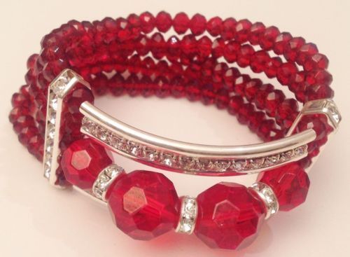 Bracelet large perles rouge - bracelet,