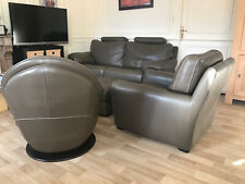 Ensemble salon cuir pleine fleur Mobilier de France canapé, fauteuils, pouf