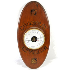 ANCIEN BAROMETRE BOIS PUBLICITAIRE CHOCOLAT REVILLON MODELE DEPOSE FONCTIONNEL