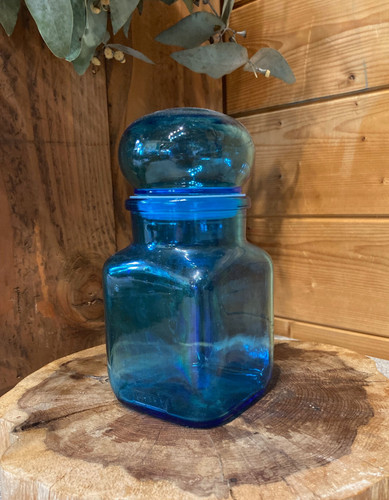 Ancien pot verre bleu - ancien,