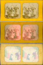 Stéréo, scène d'enfants regardant un globe terrestre vintage stéréo card ti