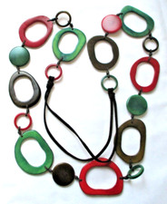 Grand collier sautoir grosses perles multicolores en résine bijou vintage 70