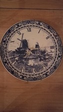 Ancienne Horloge Murale porcelaine DELFTS  décor moulin - Fonctionne✅