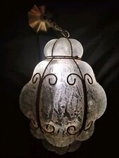 Belle Lanterne Vénitienne Lustre Ancien Plafonnier Verre Soufflé Design 