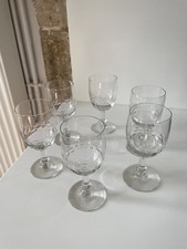 6 Anciens Verres à pied XIX ème Eau Vin French Glass Verre gravés Bullés